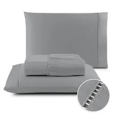 Kit Lençol Cama Casal Queen King 400 fios Micropercal 03 Peças Ponto Palito
