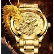 Dragão Homens Relógio De Aço Relogio Masculino Genuíno Escultura Ouro Dos À Prova D'água Quartzo Pulso De Luxo