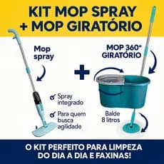 Kit Mop 360° Giratório 8L + Mop Spray Rayco Limpeza Rápida e Completa