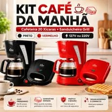 Kit Cafeteira E Sanduicheira Grill Elétrica 20 Xícaras 127V 220V Preto Vermelho