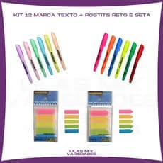 kit 12 marca texto Masterprint (6 neons + 6 pastéis) + 2 Blocos Notas Adesivo Marcador Páginas para Anotações