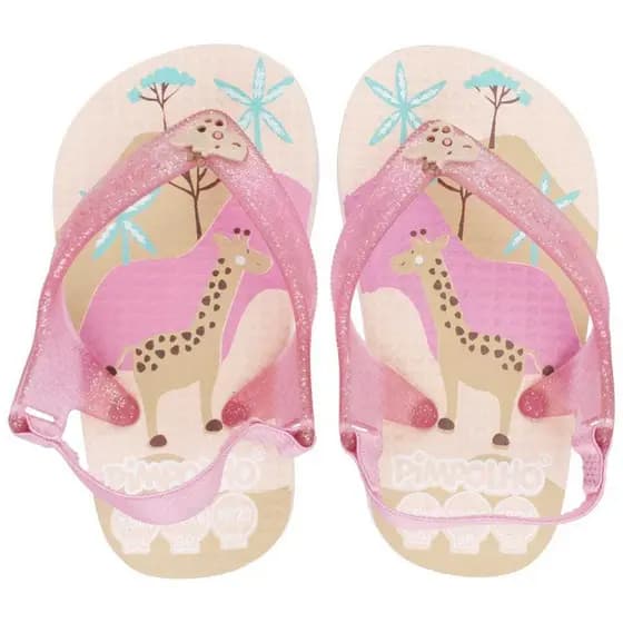 Chinelo Bebê Infantil com Elástico Girafa Sandália Praiana Menina Baby Tamanho 17 a 23 Pimpolho
