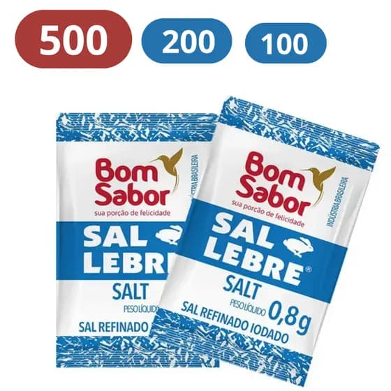 Sal Marinho Sachê 0,8grs Bom Sabor Sal Lebre Refinado kit c/ 100, 200 ou 500 un