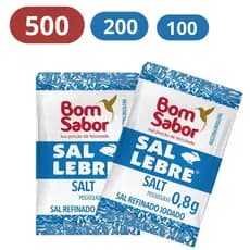Sal Marinho Sachê 0,8grs Bom Sabor Sal Lebre Refinado kit c/ 100, 200 ou 500 un