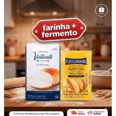 Combo Panificação Farinha Venturelli 1kg + Fermento Biológico Seco Fleischman 10g