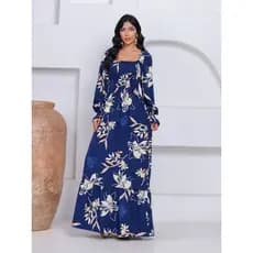 Vestido Longo Feminino Floral Manga Longa Lastex Crepenho Moda Evangélica Casual