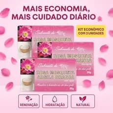 Kit 3 Sabonetes Rosa Mosqueta e Argila Branca – Clareamento e Maciez da Pele
