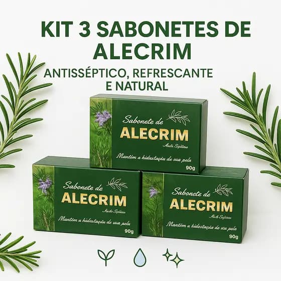 Kit 3 Sabonetes de Alecrim 90g – Antisséptico Natural, combate acne, controla oleosidade e hidrata