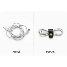 Organizador de Fios e Cabos em Couro Sintético com Botão de Pressão – Prático p/ Mesa, Escritório e Casa