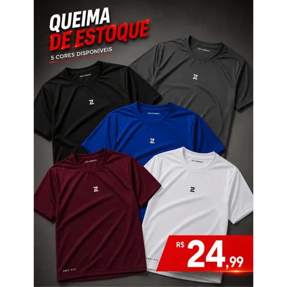 Camiseta Dry Fit Masculina Logo Z Lisa -Casual Treino Academia Esportes Exercícios Corrida/Plus Size