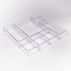 Kit com 7 Organizadores Acrílico Cristal Modular Para Geladeiras Gavetas e Maquiagens