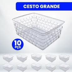 Kit com 10 Cestos Organizadores Multiuso Transparente 21,5x17x7,5cm Grande