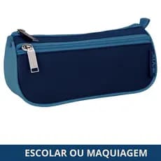 Estojo Escolar Duplo com 2 zíper em tecido colorido e porta maquiagem