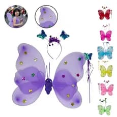 KIT Fantasia Borboleta Infantil Com Asa Tiara e Varinha Carnaval