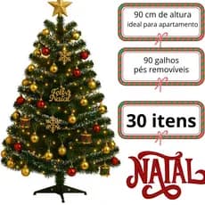 🎄 Arvore de Natal Luxo Decorada 30 ENFEITES com pisca pisca 8 funções