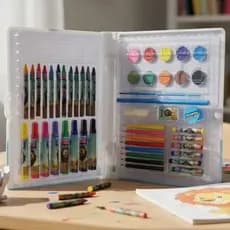 KIT Maleta Jogo de Pintura 51 itens Escolar e Diversão Completa Zoo Leão Simba Lembrancinha
