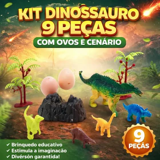 Kit Dinossauro 9 Peças Brinquedo Infantil Ovo + Acessórios
