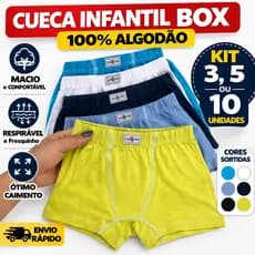 Kit Cueca Box Boxer Infantil Menino Criança 100% Algodão Conforto Premium Cores Sortidas