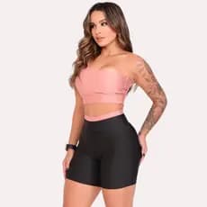 Conjunto Bicolor - Top e Bermuda Academia - Conjunto Fitness Feminino - Nula manga