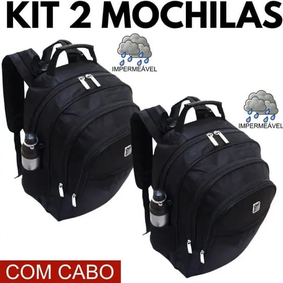 Kit 2 Mochilas Reforçadas Impermeáveis Uso Diário Trabalho Faculdade Viagem