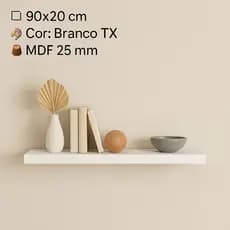 Prateleira 90x20 branca MDF 25mm com suporte invisível decorações quarto sala escritório
