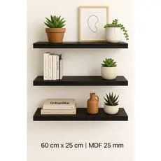 Prateleiras Parede 60x25cm em MDF preto 25mm Suporte Invisível Decoração quarto sala escritório