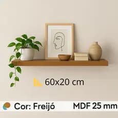 Prateleira 60x20 amadeirada freijó MDF 25mm decorações quarto sala escritório com suporte invisível