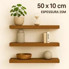 Prateleira 50x10 MDF amadeirada freijó 25mm Suporte Invisível Decoração quarto sala escritório