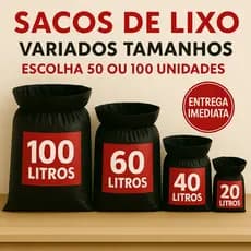 Sacos de Lixo em tamanhos variados  100L | 60L | 40L | 20L - Envio Imediato - Kit com 50 ou 100 un.