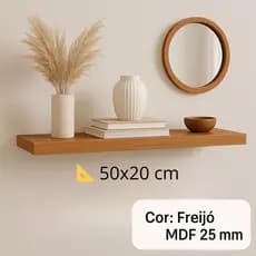 Prateleira 50x20 amadeirada freijó MDF 25mm decorações quarto sala escritório com suporte invisível