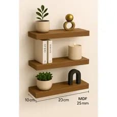 Prateleira 20x10 amadeirada freijó MDF de 25mm Suporte Invisível Decoração quarto sala escritório