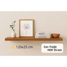 Prateleira Freijó MDF 25mm 120x25 cm – Suporte Invisível | Sala Cozinha Escritório
