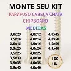 Parafuso Chipboard Phillips para madeira MDF Monte Seu Kit com 100 Un - Vários Tamanhos Disponíveis