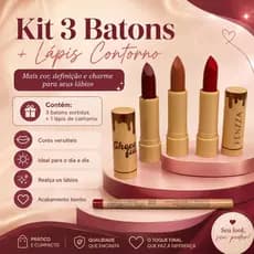 Kit Fenzza Glam Lips 3 Batons Sortidos + Lápis de Contorno Labial