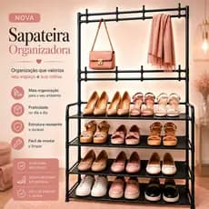 Sapateira Organizadora Multiuso com Cabideiro e Prateleiras para Sapatos, Bolsas e Acessórios