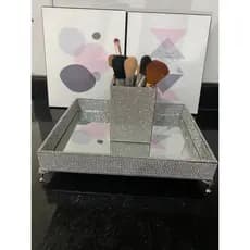 Bandeja Porta Pincéis strass Prata Luxo