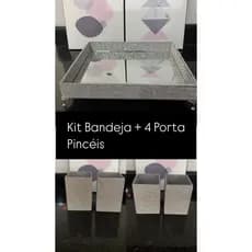 Kit Bandeja e Porta Pincéis em Strass Prata