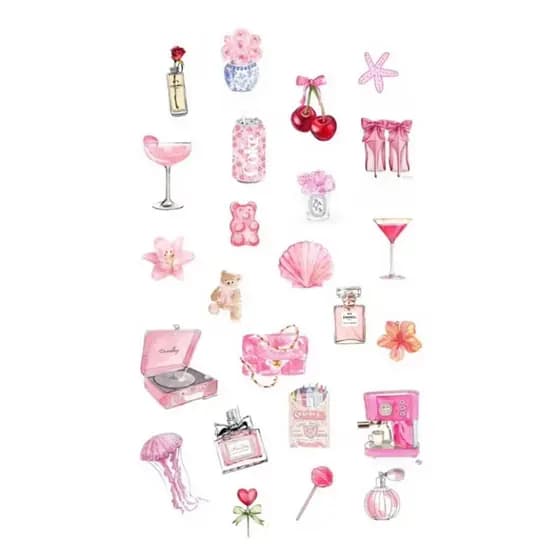 24 stickers adesivos tema rosa para decoração de jornaul, diário, caderno e capas