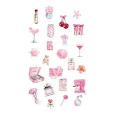 24 stickers adesivos tema rosa para decoração de jornaul, diário, caderno e capas