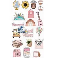 18 stickers adesivos tema good vibes para decoração de jornaul, diário, caderno e capas