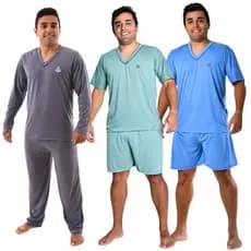 Combo Pijama Masculino Manga Longa e 2 Pijamas Manga Curta Verão
