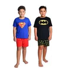 Kit 2 Pijamas Infantil Masculino Meia Manga Heróis Roupa de Dormir Pijama Masculino