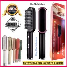 Ânion Hair Pro 2022 em Cerâmica Original, Pente e Escova Alisadora 3 em 1, Alisador, Secador e Modelador, Chapinha, Escova de Cabelo e Modelador de Cachos, Beleza Profissional
