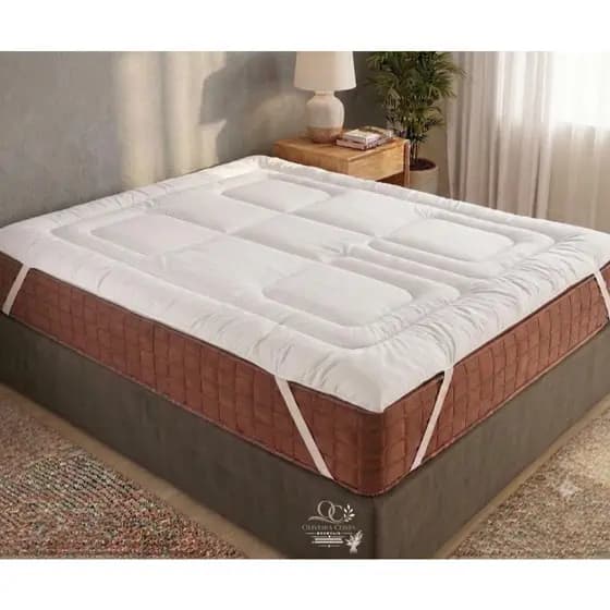 Pillow Top 400 Fios Branco Protetor de Colchão com Elástico Lavável Conforto Casal Padrão e Queen