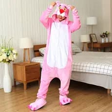 Kigurumi Pantera Rosa Dos Desenhos Animados Flanela Pijamas Baju Tidur Feminino Com Capuz Macacões Animal Cosplay Traje