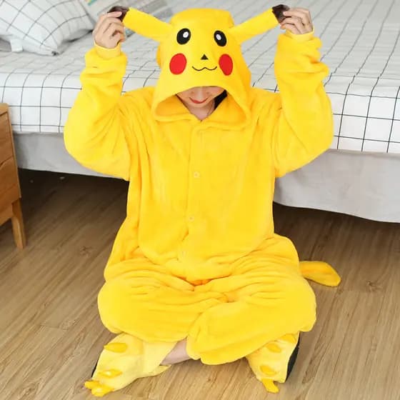 Conjunto De Pijama Kigurumi Adults Pikachu Onesie – Pijamas Unissex De Pelúcia Macia Com Capuz , Perfeito Para Halloween