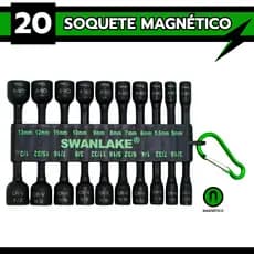 Kit 20 Soquetes Magnéticos Sextavados Parafusadeira Elétrica Aço Reforçado