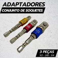 Adaptador para Soquete Sextavado 1/4 3/8 1/2 Kit 3 Peças Aço Furadeira Parafusadeira 360°