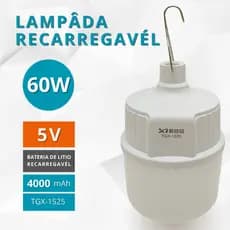 Lâmpada LED Recarregável Portátil 60W 6000mAh Luz Forte Fraca Camping Bancada