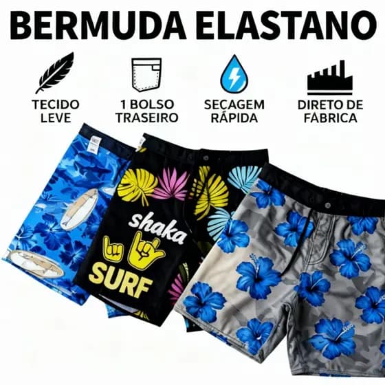 Bermuda Masculina Tactel Elastano Academia Praia Fitness Kit Short Verão Secagem Rápida